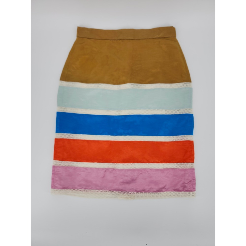 J.Crew Colorblock Striped Lace Trim Pencil Skirt 4P Multicolor Petite NWT